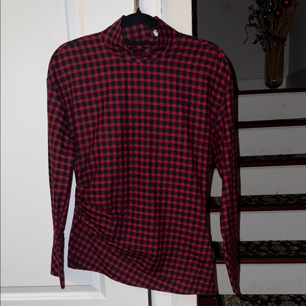 Checkered Ruched Blouse Zara Collection